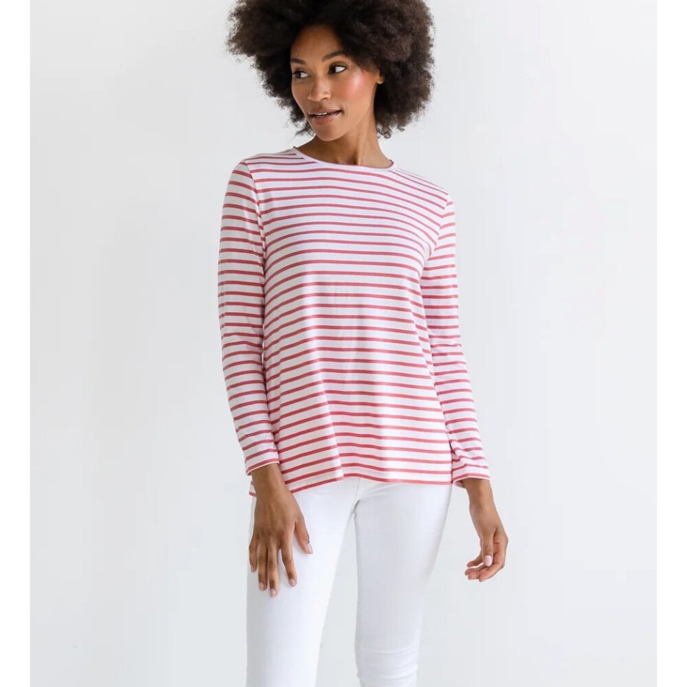 Alice Walk The Three-Quarter Tee Poppy & White Stripe Size Small